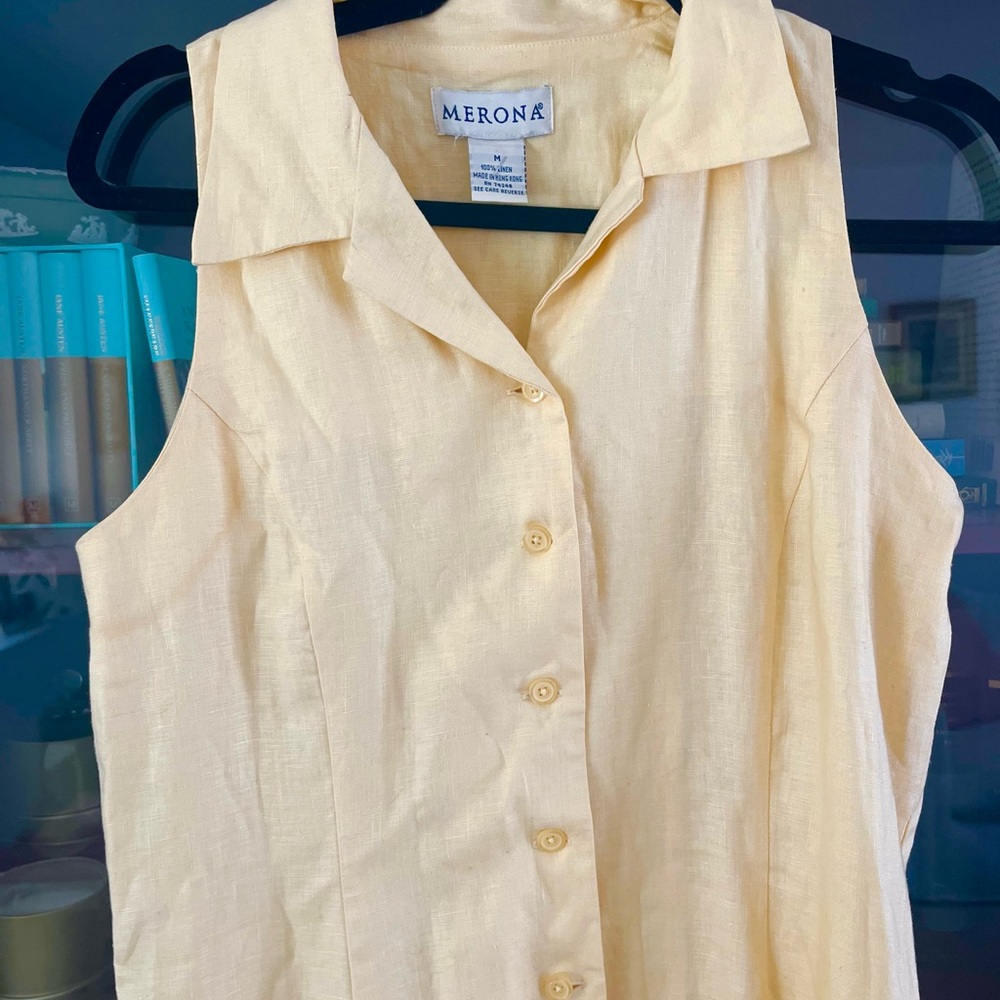 Vintage Sleeveless Butter Yellow Linen Maxi Dress
